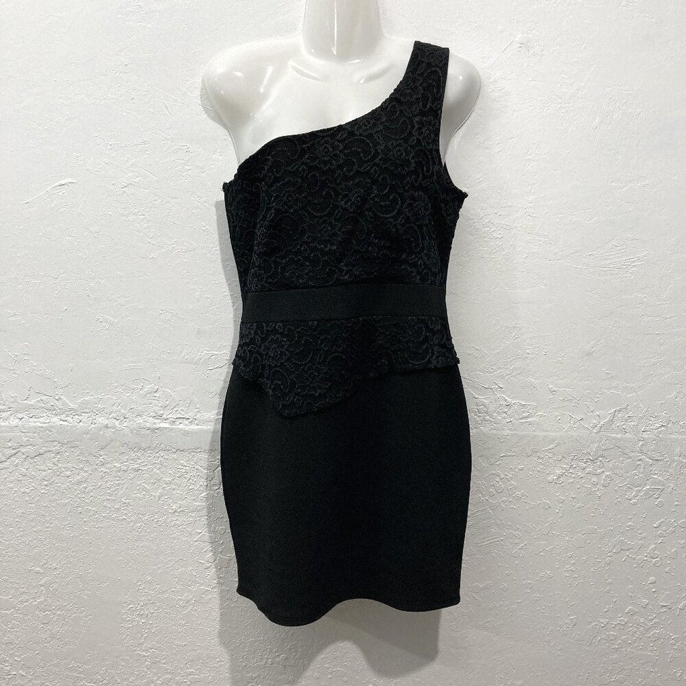 Danesi Black One shoulder Mini dress Lace Party cocktail lightweight Sexy XL/L